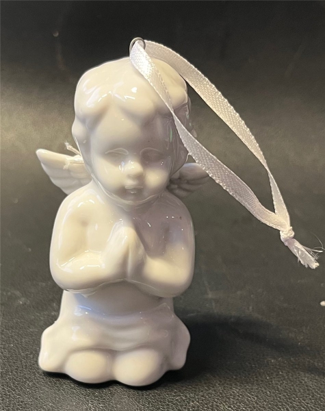 Weiße Keramik Cherub Figuren "Der hängende Engel"