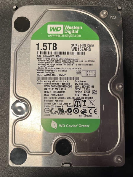Western Digital, 1,5 TB, WD15EARS, WMAVU3519604, SATA HDD Festplatte