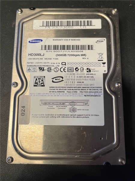 Samsung, 300 GB, HD300LJ, S/N: S0D7J1UL60356B, SATA HDD Festplatte