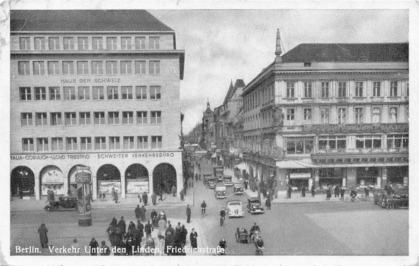 AK Berlin (10115), Verkehr Unter den Linden - Friedrichsstraße, gelaufen am 17.04.1943 (Berlin)