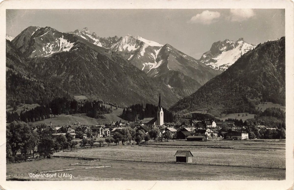 AK Oberstdorf.i./Allg (87561), Ortsansicht , gelaufan am 23.07.1937 (Obersdorf)