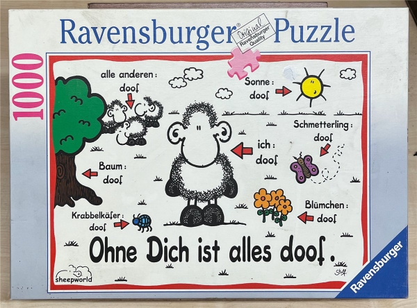1000 Pieces Jigsaw Puzzle, RAVENSBURGER, "Ohne Dich ist alles Doof"