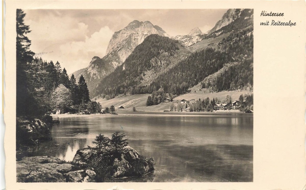 AK Ramsau (83486), Hintersee mit Reiteralpe , gelaufen am 12.06.1935 (n. lesbar)
