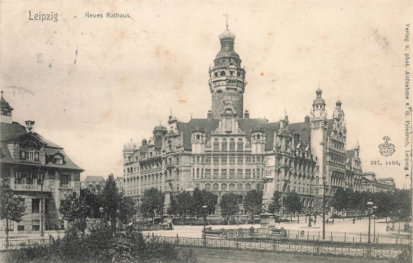 AK Leipzig (04103)), Neues Rathaus, gelaufen am 13.08.1906 (Leipzig)