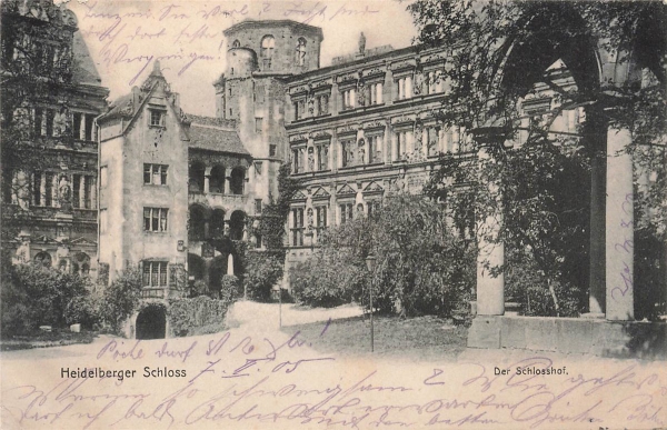 AK Heidelberg), Heidelberger Schloss, gelaufen am 15.02.1905 (Aue)