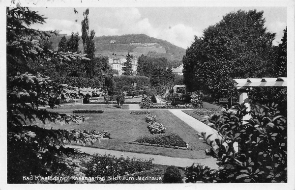 AK Bad Kissingen (97688) Rosengarten, Blick zum Jagdhaus, gelaufen am 09.07.1937 (Bad Kissingen)