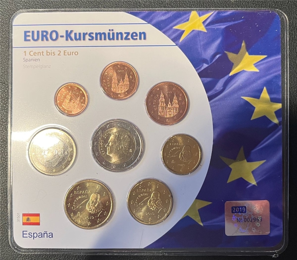 KMS - Spanien 1999 - EURO-Kursmünzen im orginal Folder (org.verpakt)