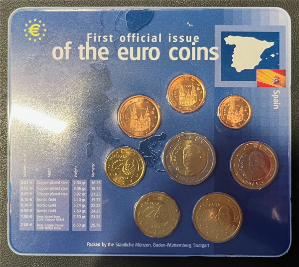 KMS - Spanien 2001 - "First official issue EURO-Coins" (org.verpakt)
