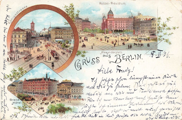 AK Berlin (10115) Guss aus Berlin, gelaufen am 21.08.1896 (Berlin)
