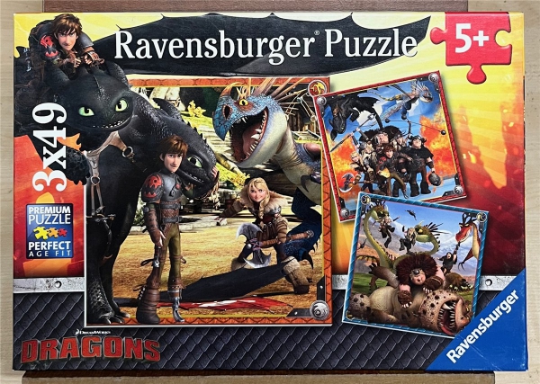 3 x 49 Pieces Jigsaw Puzzle, RAVENSBURGER, "Drachenreiter"