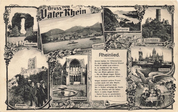 AK Künstlerkarte, Gruss vom Vater Rhein, BAHNPOST gelaufen am 10.12.1912