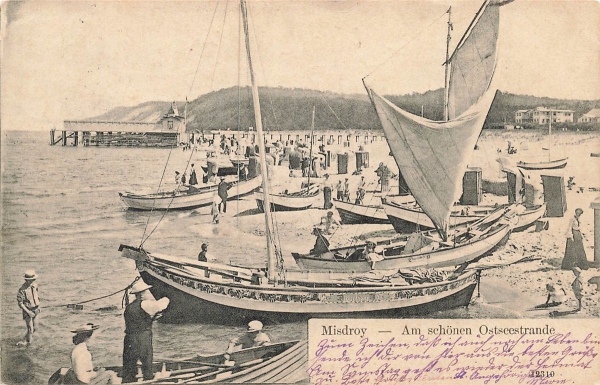 AK Misdroy (72-510) Am schönen Ostseestrande, gelaufen am 25.07.1905 (München)