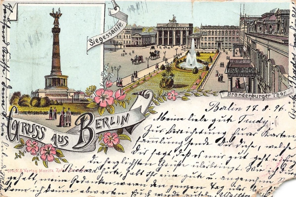 AK Berlin (10115) Guss aus Berlin, Siegessäule gelaufen am 18.08.1896 (Westerland)
