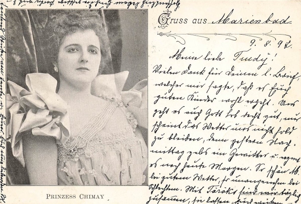 AK Künstlerkarte, "Gruss aus Marienbad - PRINZESS CHIMAY", gelaufen am 09.08.1897 (Marienbad)