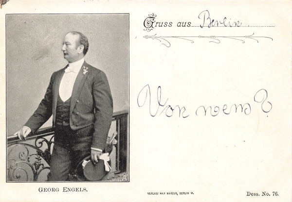 AK Künstlerkarte, "Gruss aus Berlin - Georg Engels", gelaufen am 23.09.1897 (Berlin)