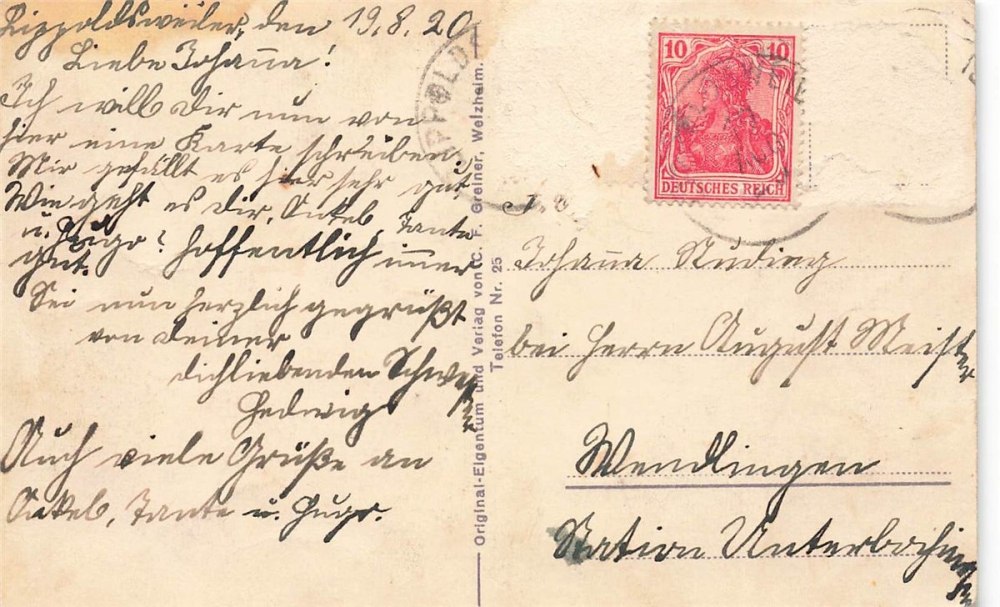 AK Kaisersbach (73667) Gruß vom Ebnisee, gelaufen am 19.08.1920
