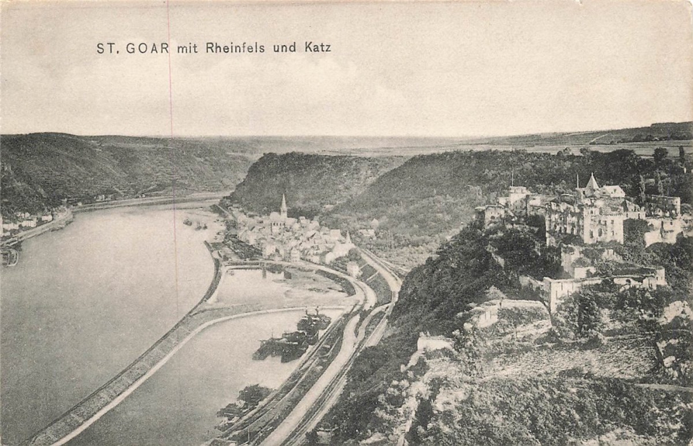 AK St. Goar (56329), mit Rheinfels & Katz, n. gelaufen