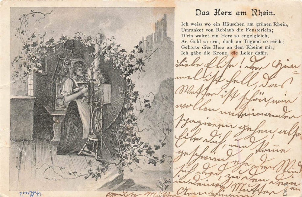 AK Künstlerkarte, "Das Haus am Rhein", gelaufen am 21.05.1900