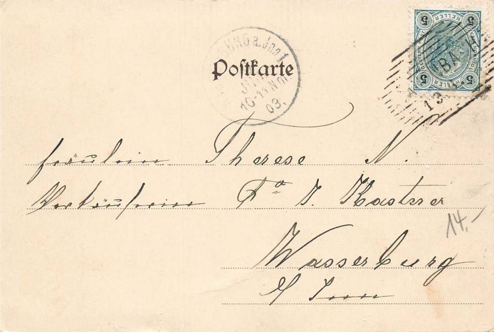 AK St. Johann im Pongau (5600), Ortsansicht, gelaufen 13.08.1903