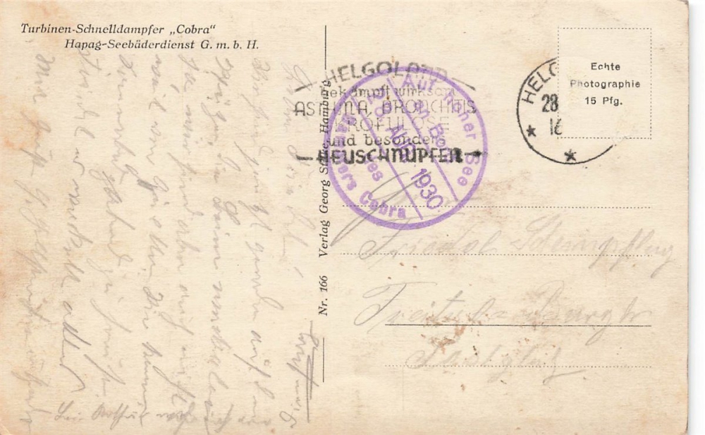 AK Turbinen-Schnelldampfer "Cobra", gelaufen am 28.08.1930