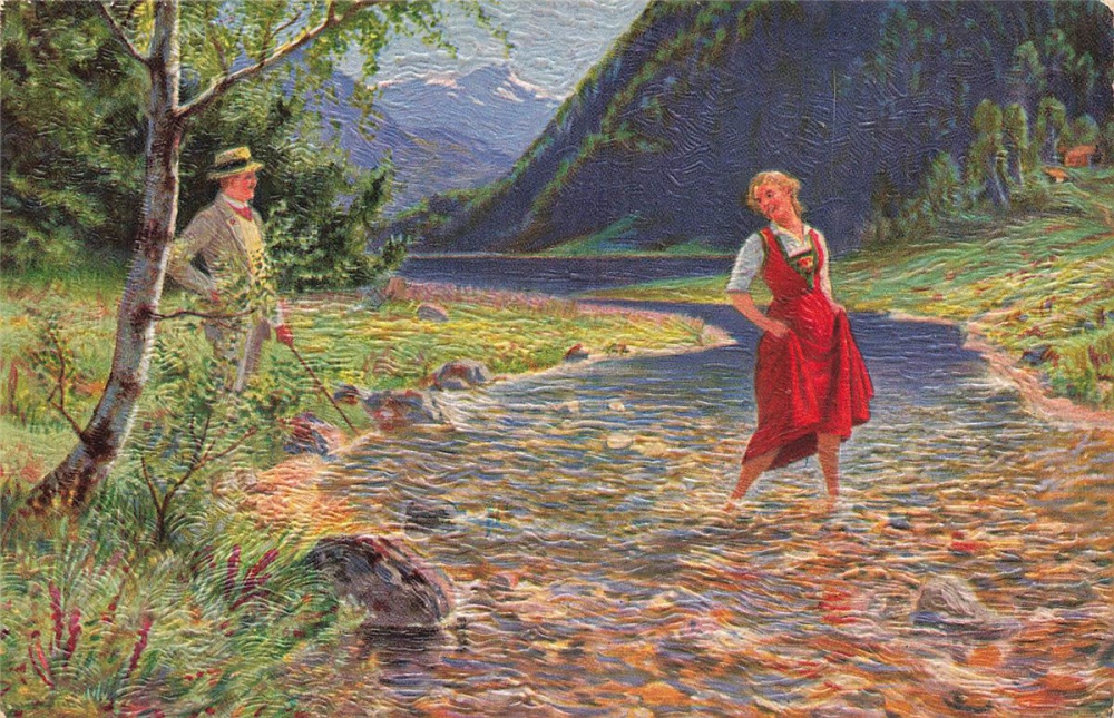 AK Künstlerkarte, "Verliebtes Pärrchen", n. gelaufen