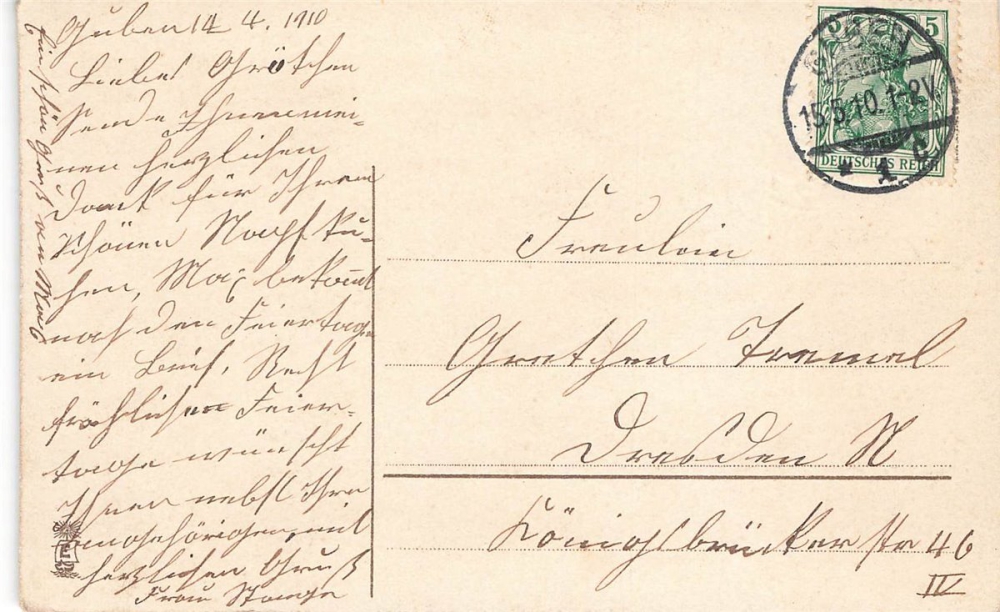 AK Künstlerkarte, "Frohe Pfingsten", gelaufen am 15.05.1910