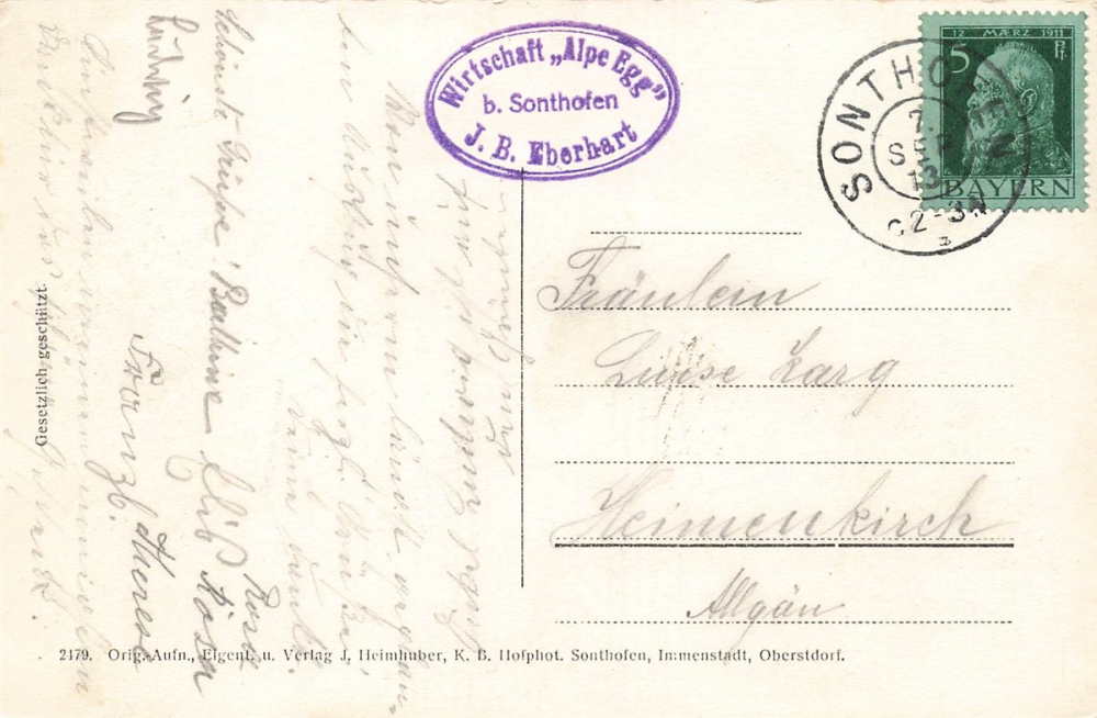 AK Wengen (87480), Alpe Egg bei Sonthofen, gelaufen am 03.09.1913