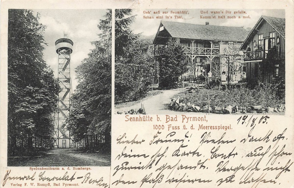 AK Bad Prymont (81812), Mehrbildkarte, Sennhütte, gelaufen 19.08.1906