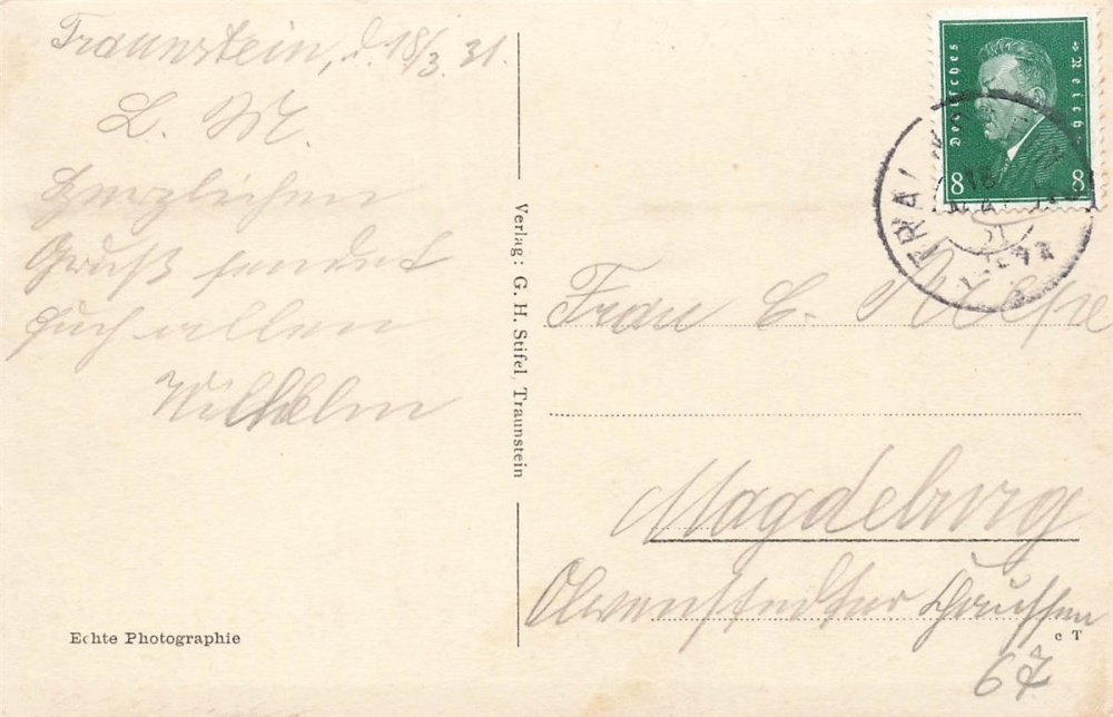 AK Traunstein (83278), Viadukt gegen Hochfellen und Hochgern, gelaufen 18.03.1931