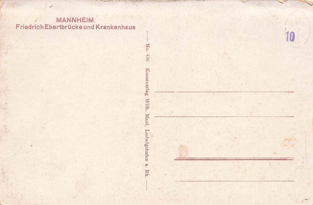 AK Mannheim (68159), Friedrichebertbrücke und Krankenhaus, n. gelaufen