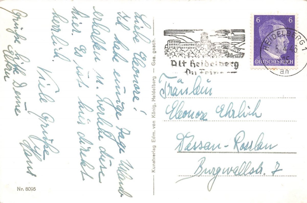 AK Heidelberg (06221), Blick aif Scheffelterasse, gelaufen 05.04.1943