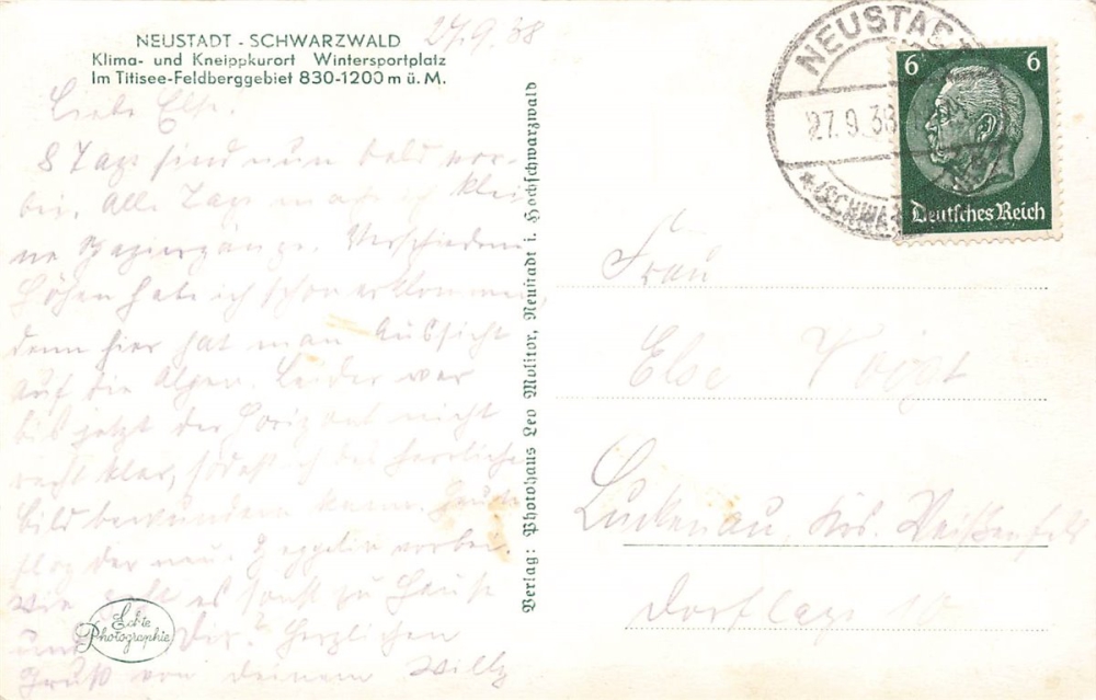AK Schwarzwald (79868), Klima und Kneippkurort, gelaufen 27.09.1923