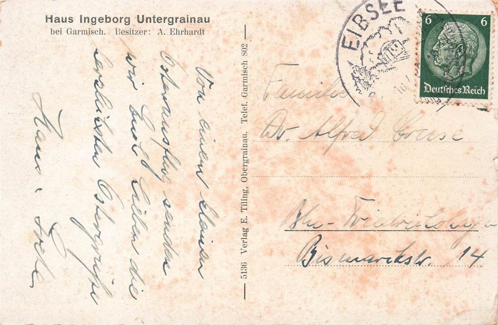 AK Grainau (82491),Haus Ingeborg Untergrainau, gelaufen