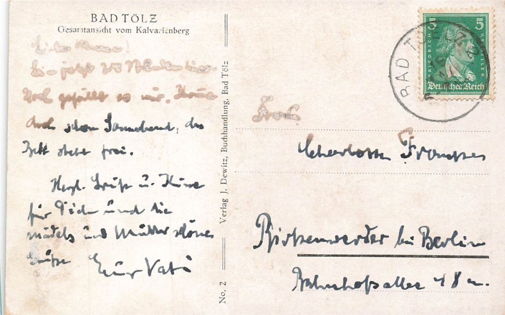 AK Bad Tölz (83646), Gesamtansicht vom Lalvarienberg, gelaufen