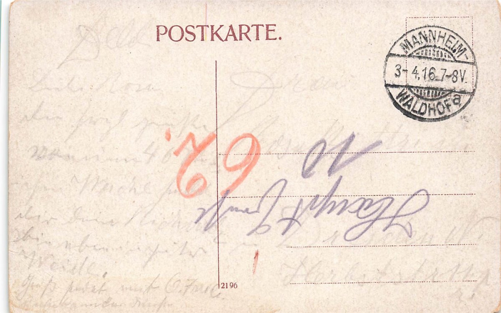 AK Mannheim (68159), Neckarbrücke, gelaufen 03.04.1916