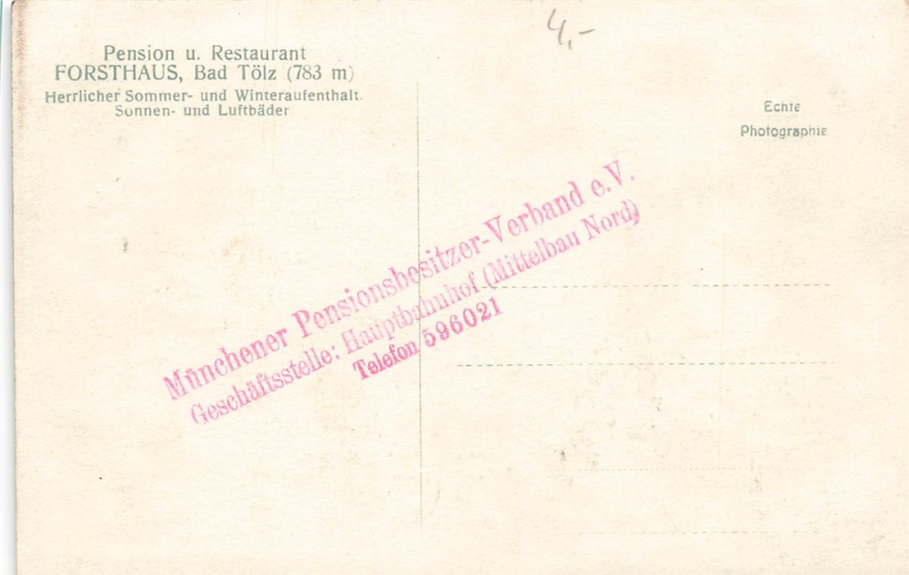 AK Bad Tölz (83646), Pension & Restaurant Forsthaus, n. gelaufen