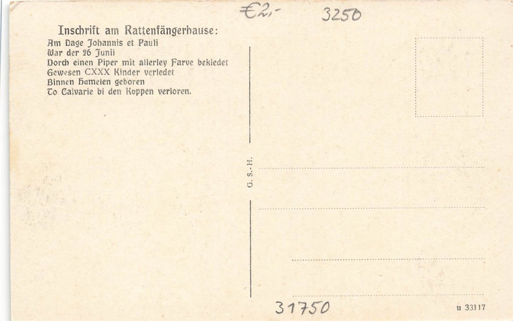 AK Hameln  (31785), Innenschrift Rattenfängergehäuse, n. gelaufen