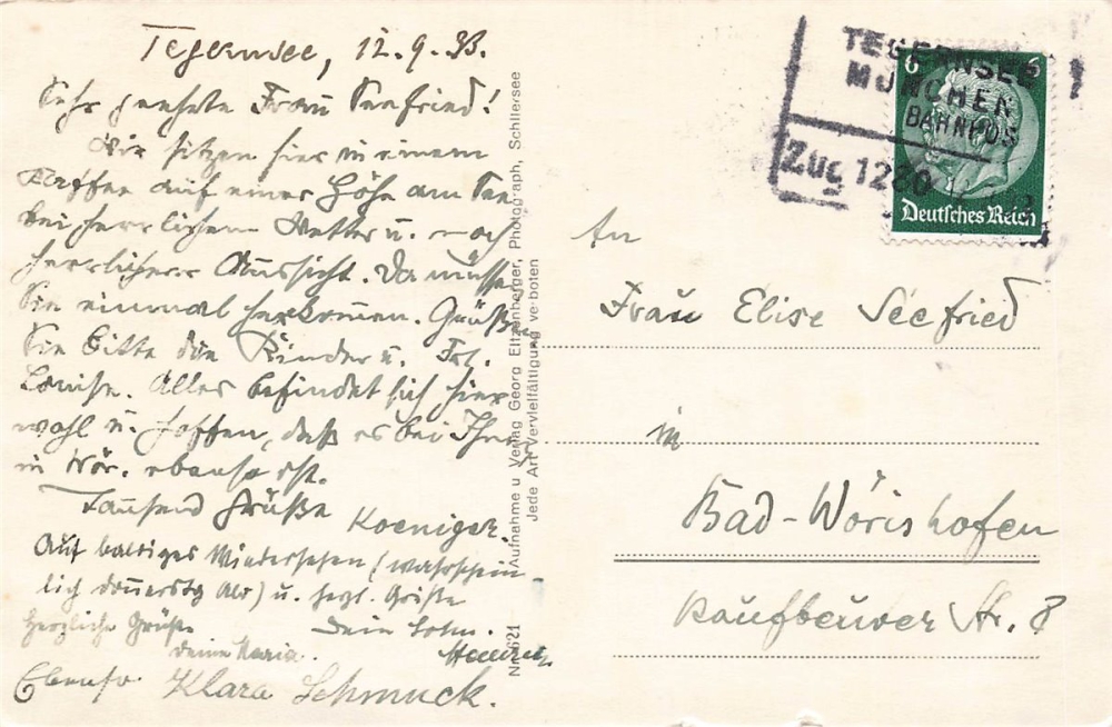 AK Tegernsee (83684), Tegernsee von der Wacht, gelaufen 12.09.1933