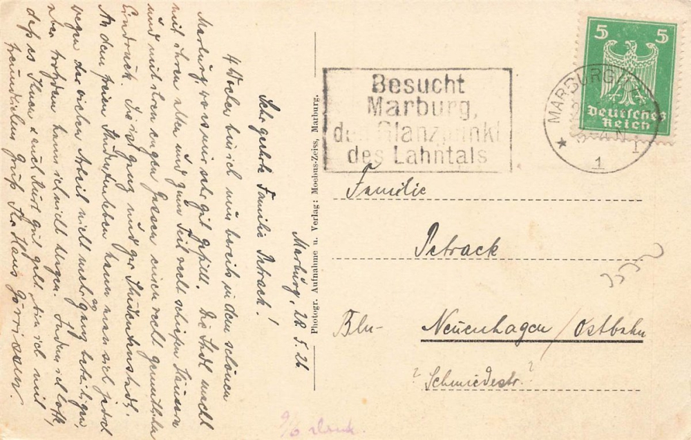 AK Marburg (35037), Universität mit Terrassen, gelaufen 29.05.1926