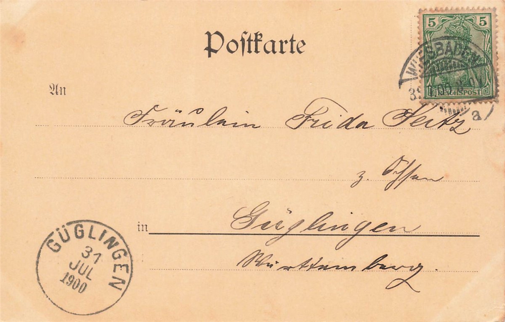 AK Wiesbaden (07545), Nerothal mit Kapelle, gelaufen am 31.07.1900 (Güglingen)