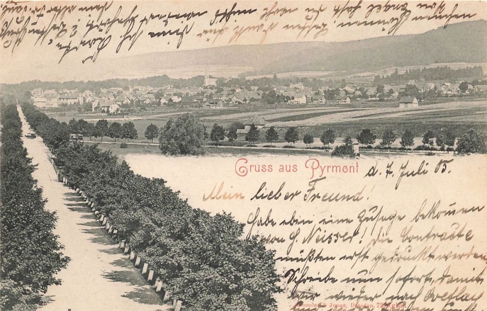 AK Bad Pyrmont (31812), Gruß aus Pyrmont, gelaufen am 08.07.1905, (Badenweiler)
