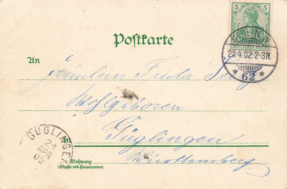 AK Berlin (10115), Oberbaum-Brücke, gelaufen am 21.04.1902 (Güglingen)