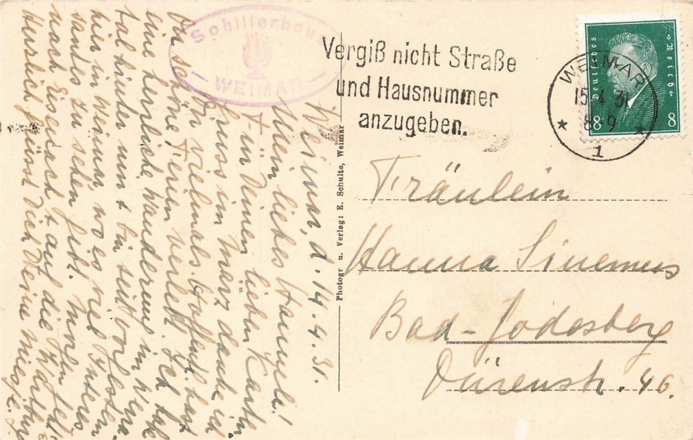 AK Weimar (99423), Goethe's Gartenhaus im Parke zu Weimar, gelaufen am 14.05.1931 (Weimar)