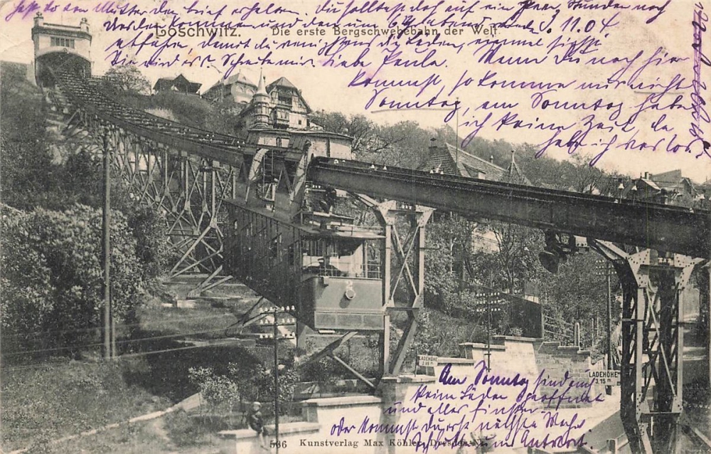 AK Loschwitz (01326), Die erste Berschwebebahn der Welt, gelaufen am 06.11.1904 (Treplitz-Schonau)