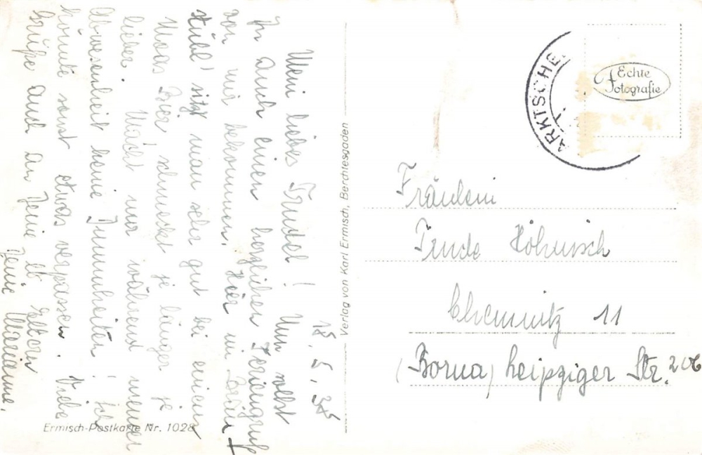 AK Berchtesgaden (83471) Berchtesgaden m Watzmann, gelaufen am 18.05.1938 (n. zu erkennen)