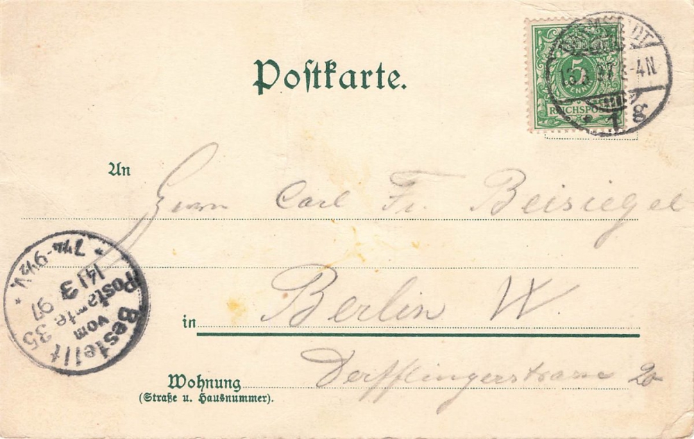 AK Künstlerkarte, "Wir wollen sein ein einzig Wolk von Brüdern...", gelaufen am 14.03.1897 (Darmstadt)