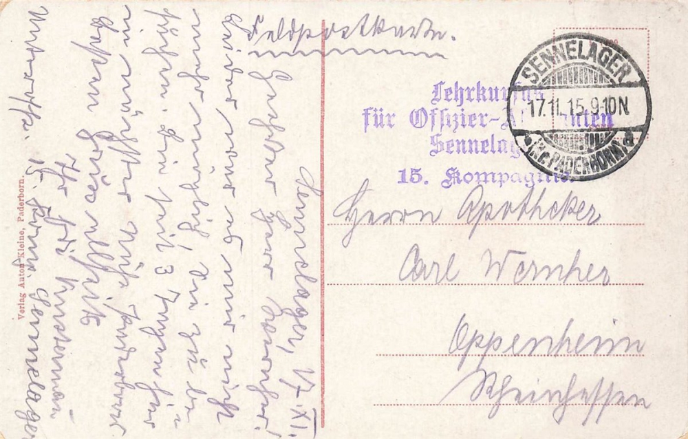 AK Sennestadt (33689 )Truppenübungsplatz Senne, Lager, Feldpost, gelaufen am 17.11,1915 (Sennelager)