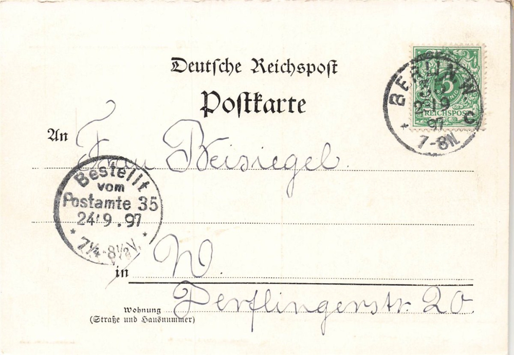 AK Künstlerkarte, "Gruss aus Berlin - Georg Engels", gelaufen am 23.09.1897 (Berlin)