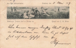 AK Hamburg (20095) Künsterkarte"Kamburger Jungens fiert en Droken op", gelaufen am 08.06.1899 (Hamburg)