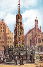 AK Nürnberg  (90403), Schöner Brunnen mit Frauenkirche, n. gelaufen
